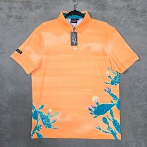 Sunday Swagger‎ Men's Medium Phoenix Desert Golf Polo Orange blue geometric AOP